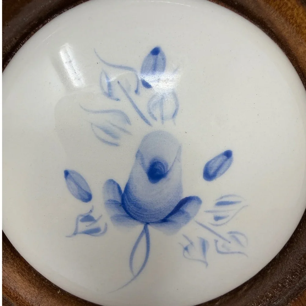 VTG Lasting Products Inc Hand Painted Blue Rose Ceramic & Wood Wall Plaque